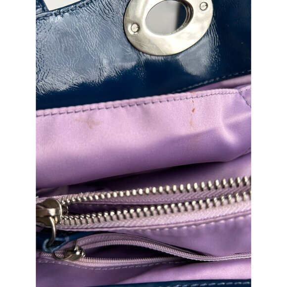 Coach Blue Patent Leather Tote Bag With Silver Turnlock & Keychain Charm - Picture 16 of 16